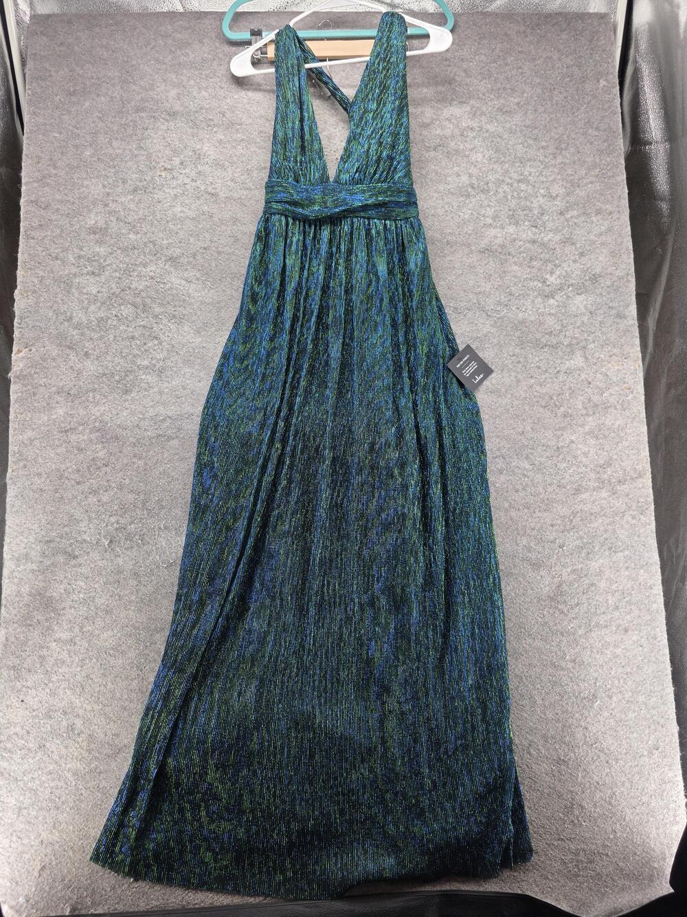 Lulus Dress Womens M Blue Maxi Fit & Flare V-Neck Sleeveless Pleated Lined